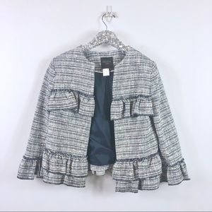 Helene Blue Tweed Ruffle Jacket Size Small